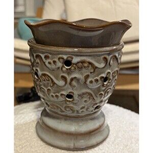 Scentsy Wax Warmer Roma Gray Brown Embossed Floral Swirl Full Size Warmer 248272